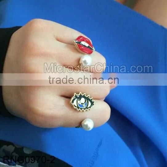 Korean Style Lips Ring With Pearl photo-2