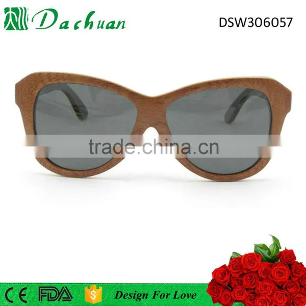 Fashionable Lady Cat Eye Simple Design Brand Wood Sunglasses Eyewear photo-2