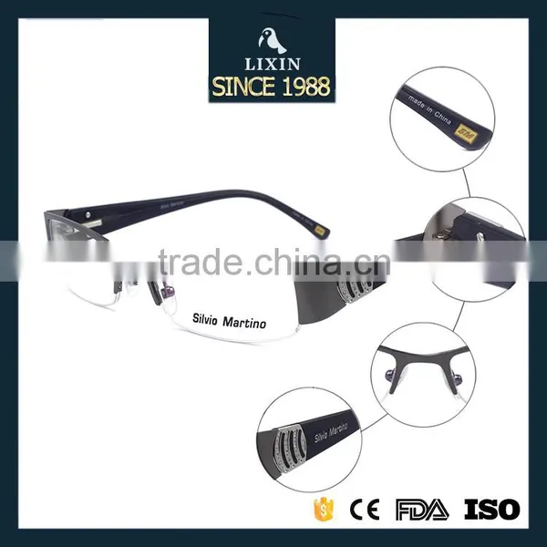 Luxury Brand New Design Metal Half-Rim Glasses Frame Rhinestone Women Black/Gray/Brown/Silver Frame Wide Temple SM4027 photo-4