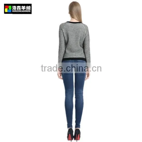 Grey Long Sleeve Cardigan, Knitted Pattern Cashmere Pullover photo-3
