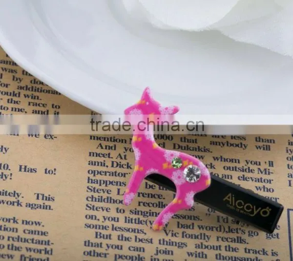 Colored Sika Deer Decoration Hair Slide Handmade Metal Clip Kids Rhinestone Plain Hair Clip photo-3