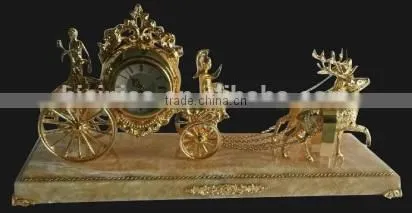 French-Empire-Style Horse Driving Marble Base Table Clock/Desk Clock, Gilded Ornate Bronze Table Clock photo-2