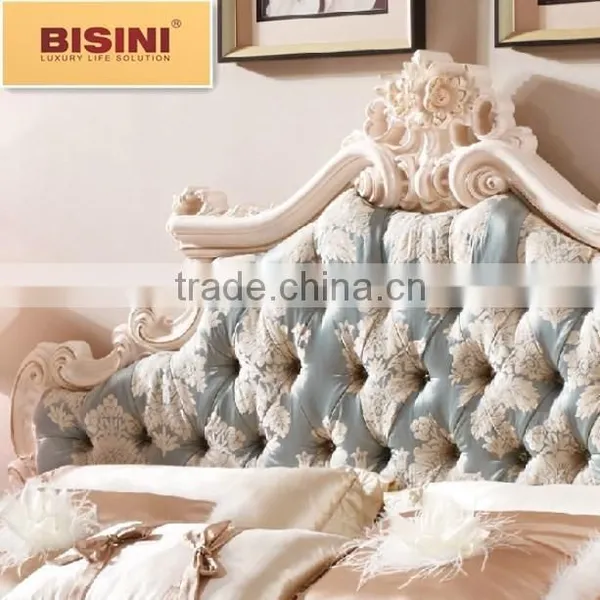 New Arrival European Hancarved Wooden Fabric Double Bed photo-4
