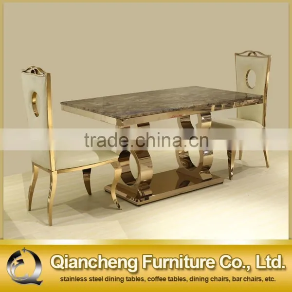 Luxury Rose Gold Marble Dining Table Set Restaurant Furniture photo-4