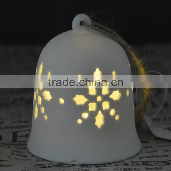 Ceramic Indoor Christmas LED Light Bell With Hollow Design Wholesale photo-2