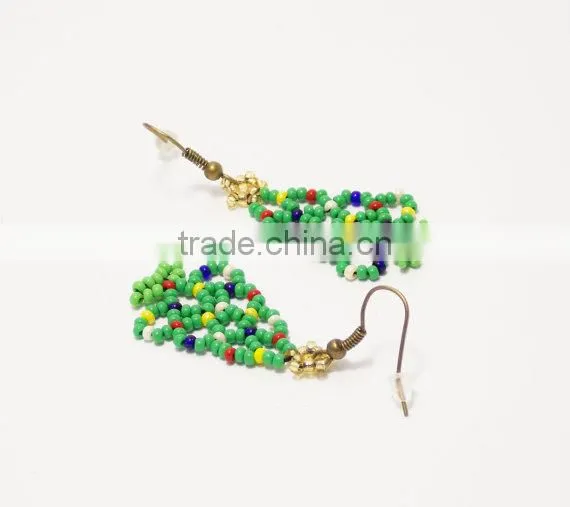 Christmas Jewelry Beaded Earrings Green Earrings Christmas Tree Earrings photo-2