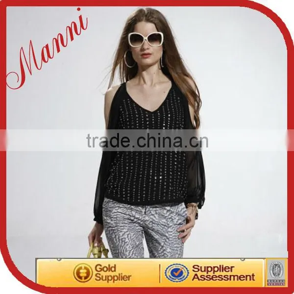 Black Casual Blouse With Off-shoulder Design