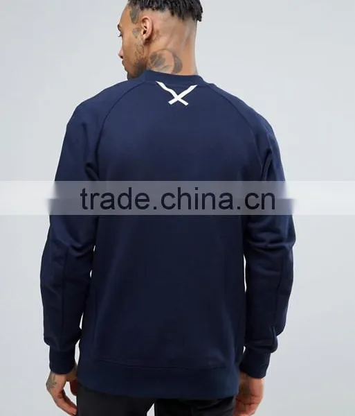 Manufacturer High Quality Durable Raglan Sleeves Baseball Collar 100% Cotton Sweat Navy Casual Men Sport Plain Bomber Jacket photo-2