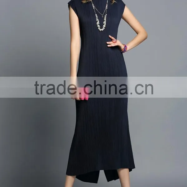 Maxi Sleeveless Plicated Fishtail Women Vest Dress photo-5