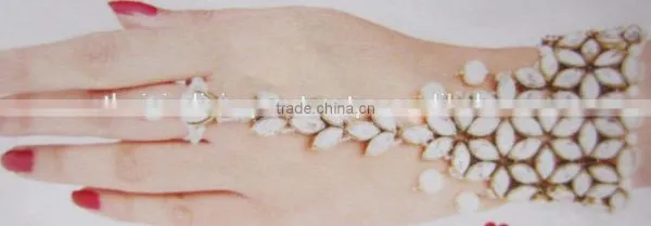 CRYSTAL Beads HANDCOVER GYPSY BRACELET RING Gold Tone photo-4