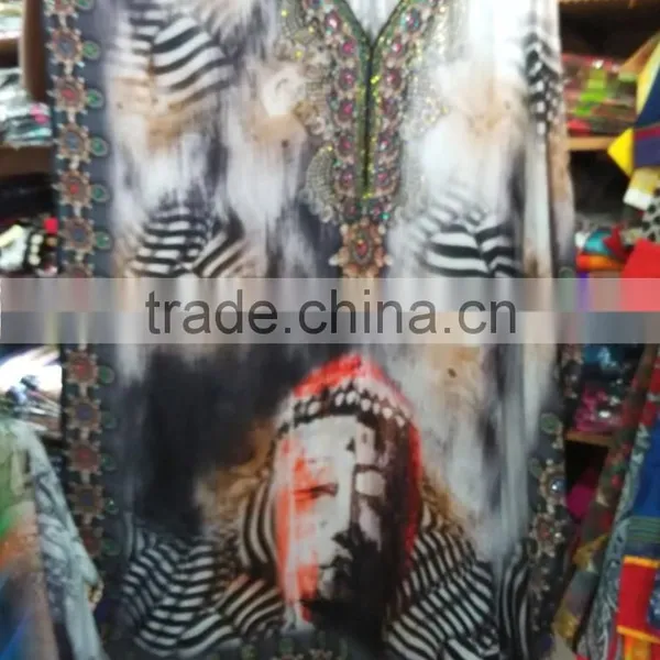 DIGITAL Print Crepe Silk Embellished Kaftan CAFTAN Tunic Poncho Blouse Top photo-2