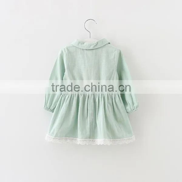 2016 Beautiful Long Sleeve Baby Cotton Frocks Designs Wholesale Ruffles Soft Girls Boutique Dresses photo-2