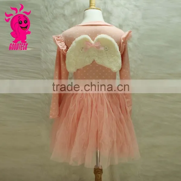 New Model Girl Long Sleeveless Dress Kids Girls Party Dress Peach Dress With Angel Wings photo-2