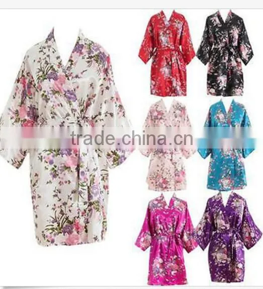 Walson Walson Women Short Floral Robe Dressing Gown Bridal Wedding Bride Bridesmaid Kimono