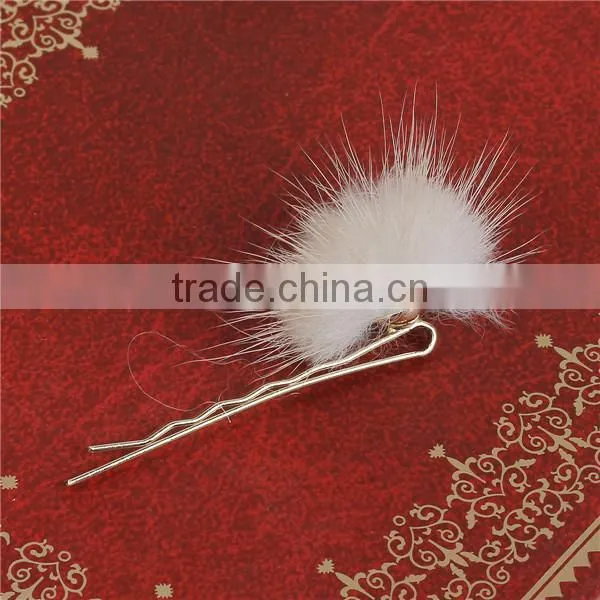 Sable Fur Hair Clips Findings Off-white Pom Ball Gold Plated 60mm x 30mm photo-2
