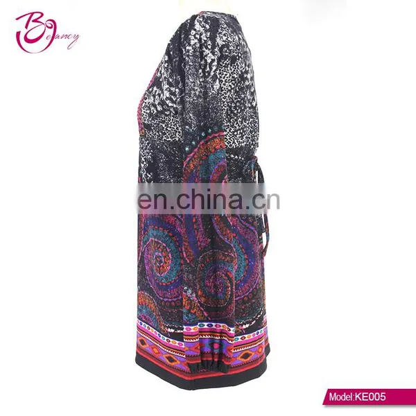 Spandex Ethnic Digital Printing Burgundy Gypsy Design Ropa Mujer Tunic for Old Ladies photo-4