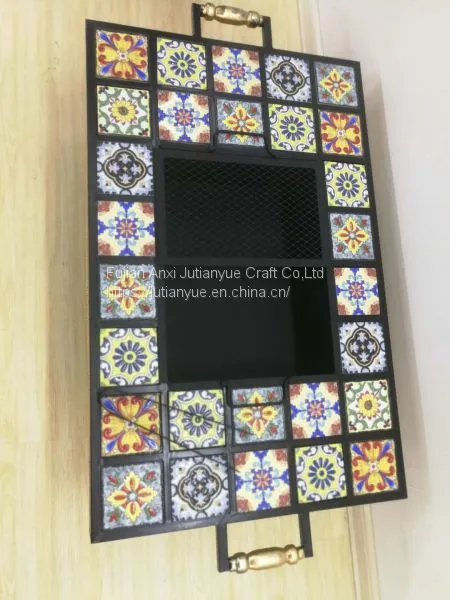 Ceramic Tile Mosaic Parquet Outdoor Rectangular Fire Pit Table photo-5