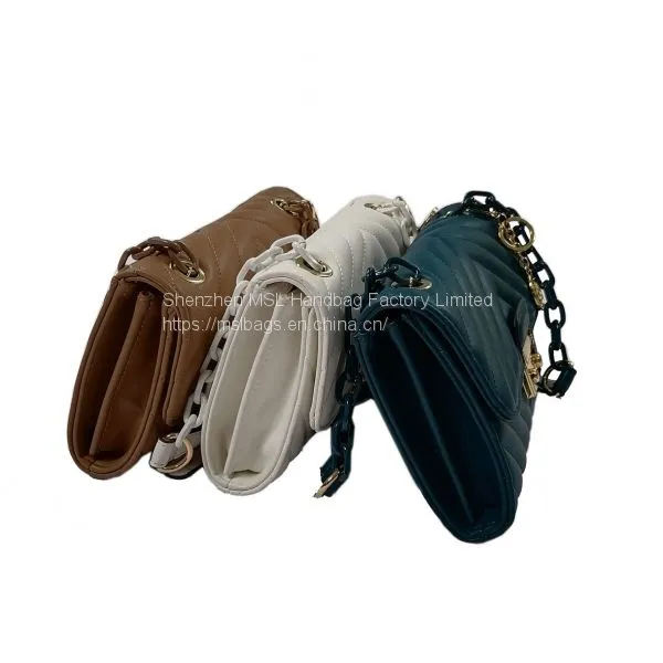 Designer Custom Lady Popular Chevron Quilting Pattern Shoulder Handbags Chunky Metal Chains Shoulder Crossbody photo-4