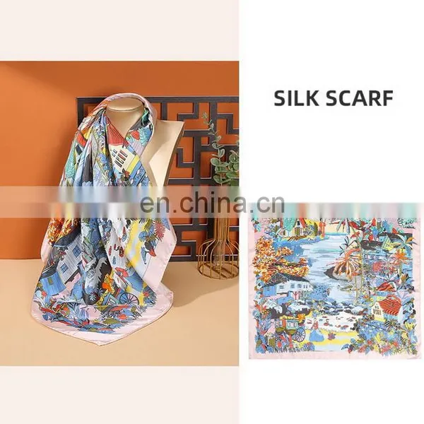 Luxury Vintage Unique Pattern Custom Square 100% Natural Silk Scarves For Women photo-4