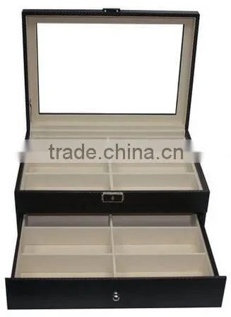 Black Leather Large Jewelry Box Sunglass Organizer,black Leather Watch Box Organizer,hard Shell Faux Leather Drawer Organizer photo-4