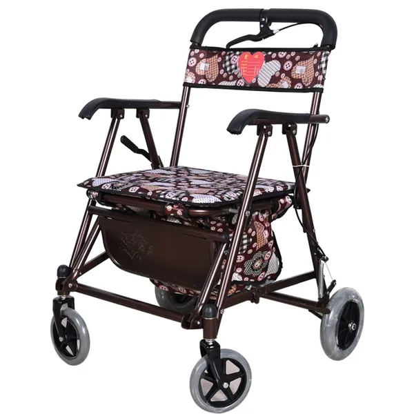 Zhenbang Elderly Commuting Cart, Vegetable Cart, Can be Seated, Pushed, With Brakes, Folding Cart, Elderly Four-wheel Commuting Assistance Cart