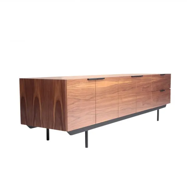 Mid Century Modern Solid Walnut Wood TV Cabinet Black Metal Legs Living Room Storage Media Console Credenza photo-3