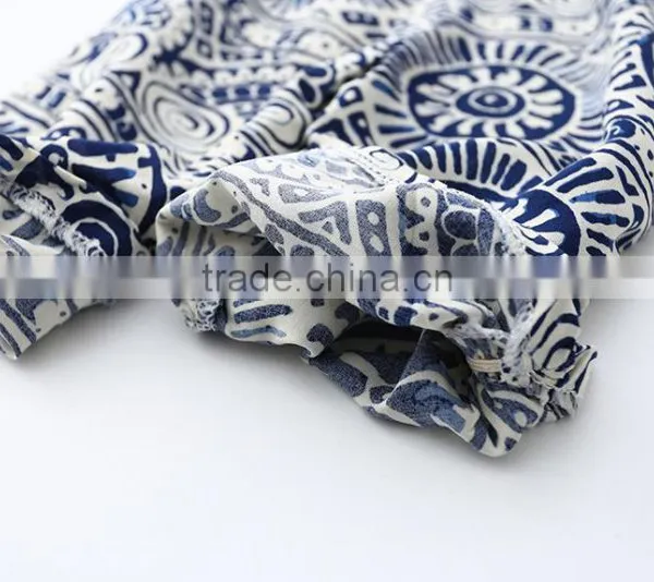 Summer Children Girl Clothes Set China Blue And White Strapless 2pcs Clothing Sets photo-6