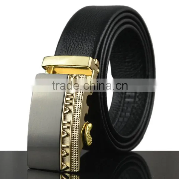 Fashion Cowhide Waistband Men's Automatic Buckle Full Grain Leather Belt photo-2
