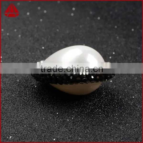 Egg Shape White Shell Pearl Bead Jewelry Findings With White Zircon photo-3