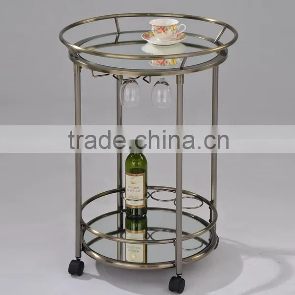 Modern Trolley/ Round Metal Glass Serving Cart photo-2