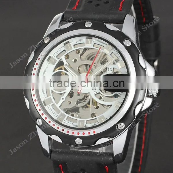 New WINNER Hollow Engraving Skeleton Casual Design Black Golden Case Rubber Strap Watches Men Luury Brand Automatic Watches photo-3