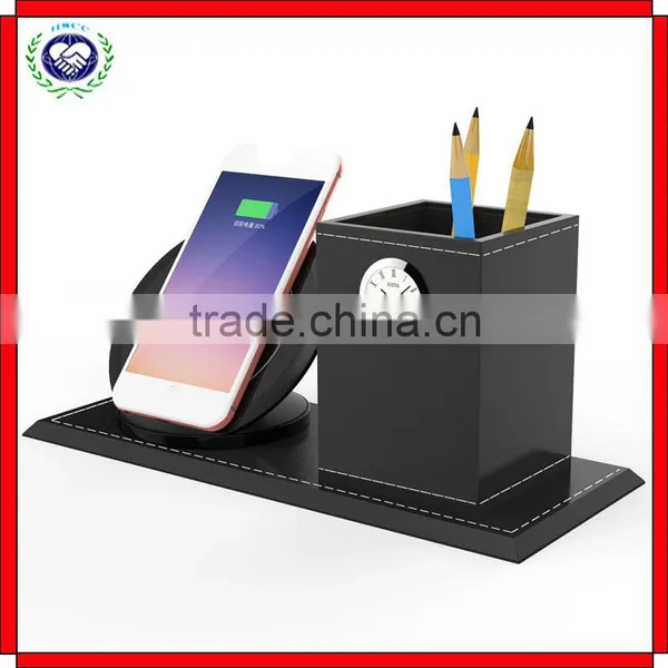 Newest Design Qi Wireless Charger Dock With Pen Vase And Clock For Samsung S6 S7 Edge Fast Charging Pad Holder photo-2