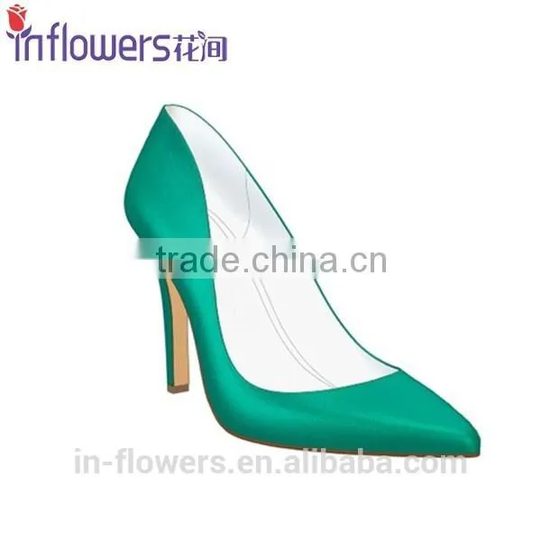 Green Satin Pointed Toe Ladies Stiletto Heel Dress Shoes
