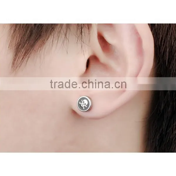 Men Collection Trend Round Screw Stainless Steel Skull Earrings photo-6