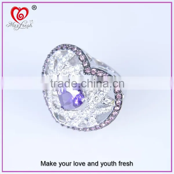 2015 Custom Fashion Charoite Silver Ring Silver Heart Shape Ring Silver Material Heart Shape Ring