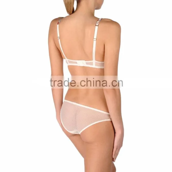 Hot Sale Sexy Transparent See-through Wirefree Lace Triangle Bra Brief Panty With Adjustable Straps photo-2