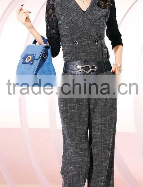 OEM 2015 Winter Lastest Design New High Waist Playsuits With Belt Fashion OL Long Romper Sleeveless Women Jumpsuits photo-2