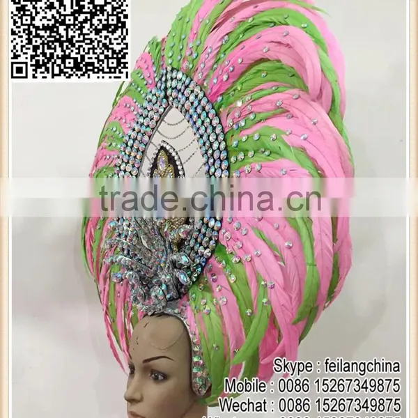 Samba Party Large Green Pink Rooster Feather Headdress Headpiece Quality Choice photo-3