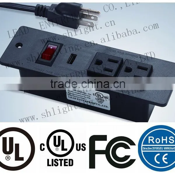 Recessed Mounted 2-outlet With Phone Cord and 2 Usb Ports Plug Socket photo-2