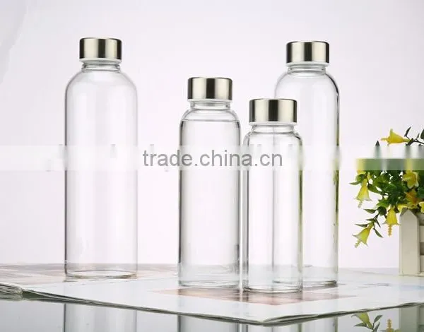 Clear Heat-resistant Sale of Cheap Glass Bottles With Stainless Steel Cap photo-2