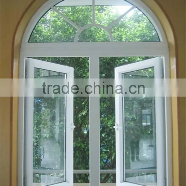 aluminum side hung casement window with half round spoked pediment