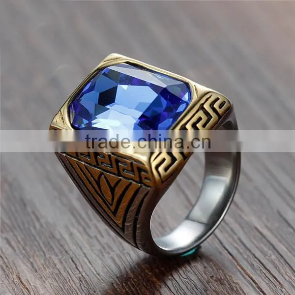 Gold Silver Plated Vintage Surgical Stainless Steel Gemstone Ring photo-2