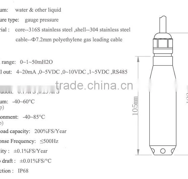 FLS-CG11 High Resolution Deep Well IP68 400mm Liquid Level Transmitter photo-3