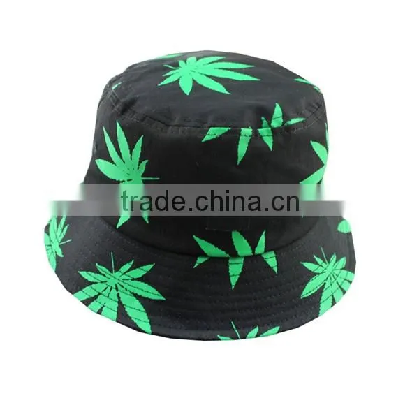 2016 New Fashion Hip Hop Green White Leaf Print Fishing Caps Weed Bucket Hats For Mens photo-2