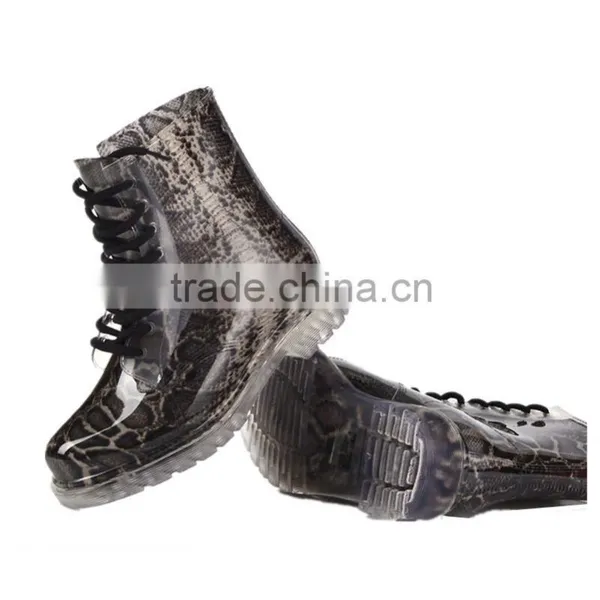 Lace-Up Women's PVC Rain Boots Water Resistant Rain Shoes Snake Skin Printed Waterproof Ladies Galoshes photo-3