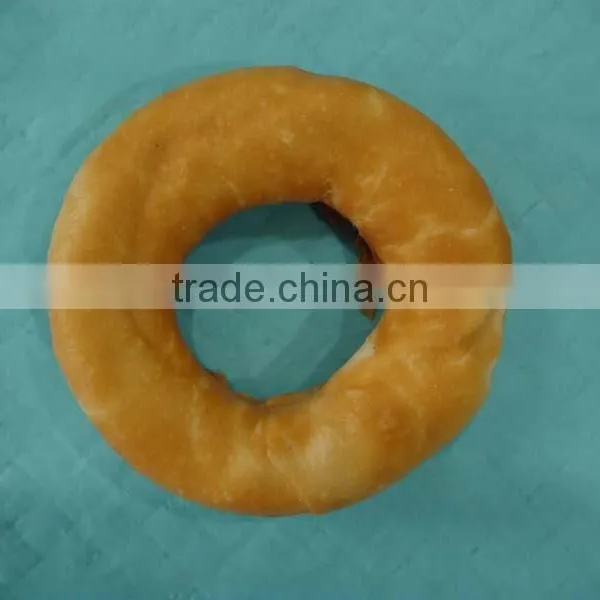 Expanded Rawhide Ring With Little Chicken Wrapped/rawhide Dog Chewing Ring