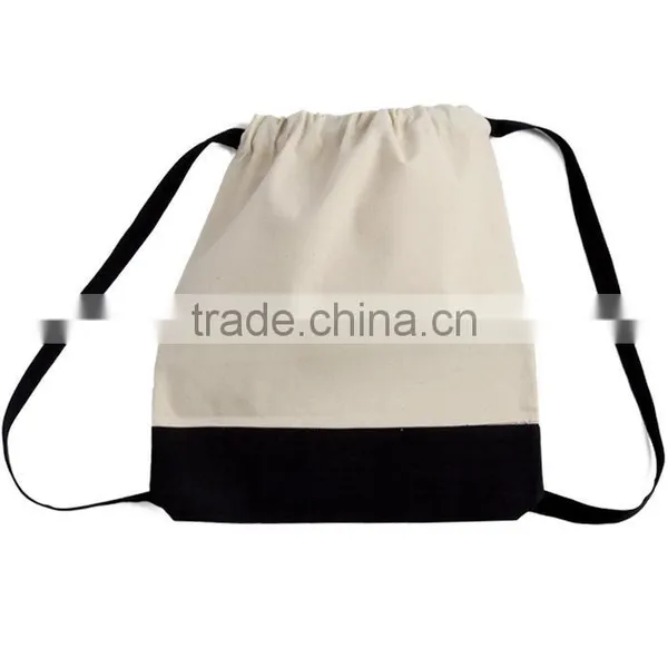 Wholesale Promotional Blank Canvas Two Tone Drawstring Sport Bag Backpack photo-2