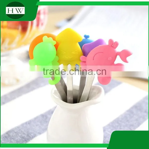 Silicone Stainless Steel Ceramic Tableware Cartoon Sea Animal Fruit Fork Set photo-2