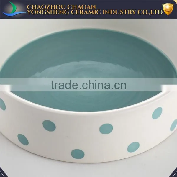 Light-blue Handpainted Ceramic Pet Bowl photo-2