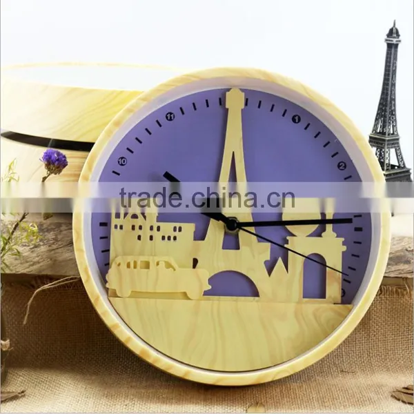 Bedroom/Living Room Tower Design Imitation Wooden Wall Clock, Decorative 10 Inch Mute Fasion Wall Clock For Wholesale photo-4